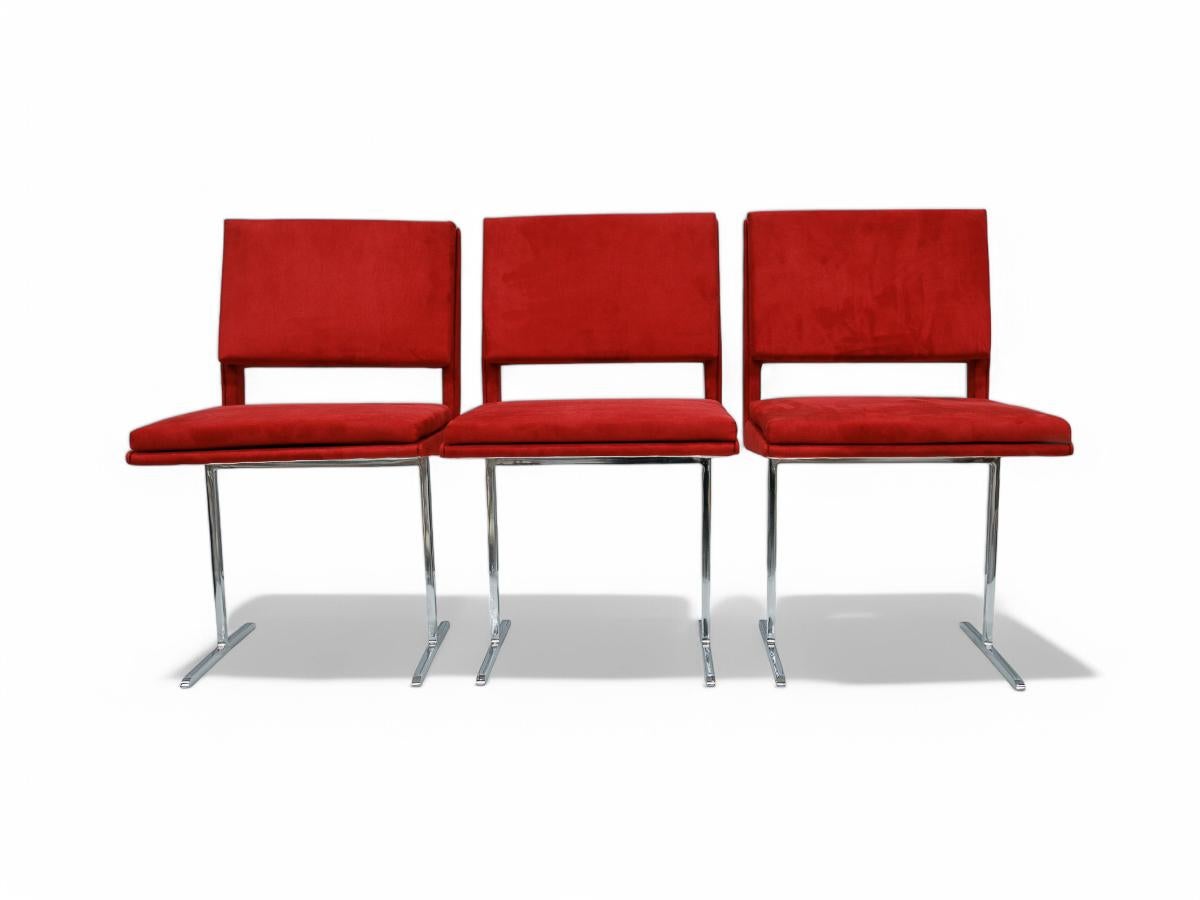 Sillas modernas brasileñas de cromo y ante rojo, Jorge Zalszupin, 1965 Brasil siglo XX en venta