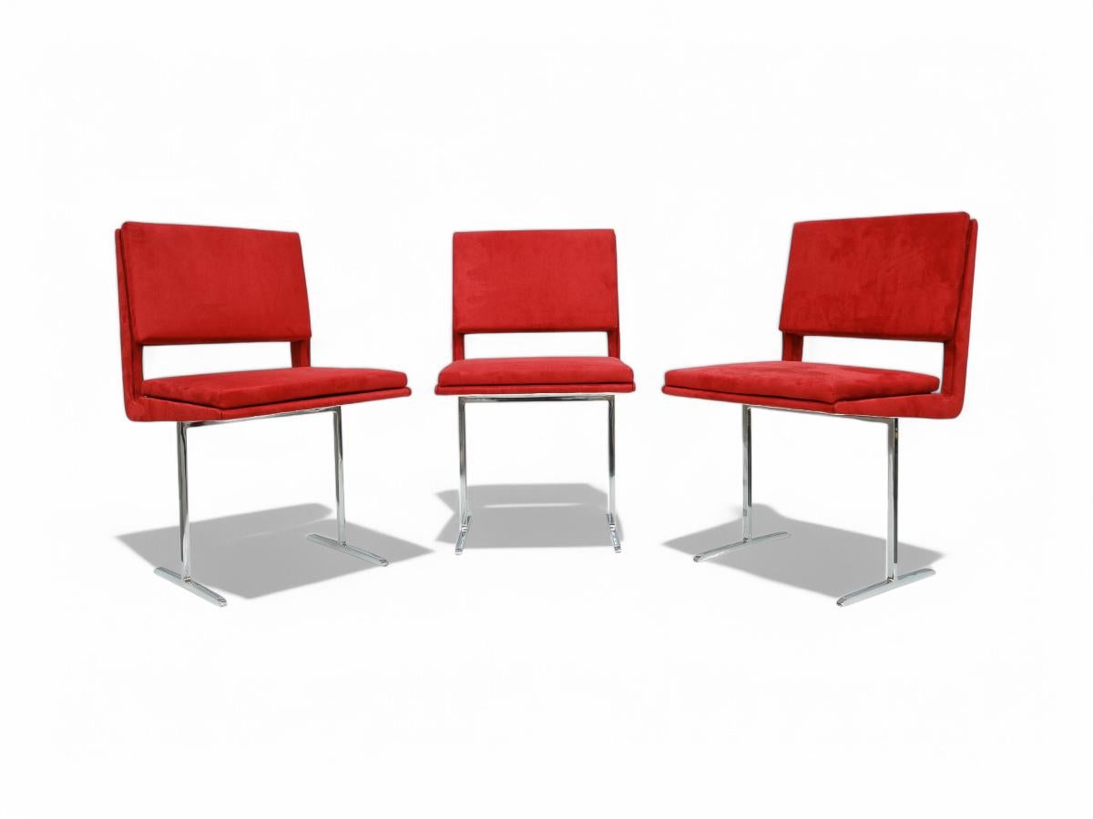 Sillas modernas brasileñas de cromo y ante rojo, Jorge Zalszupin, 1965 Brasil Terciopelo en venta