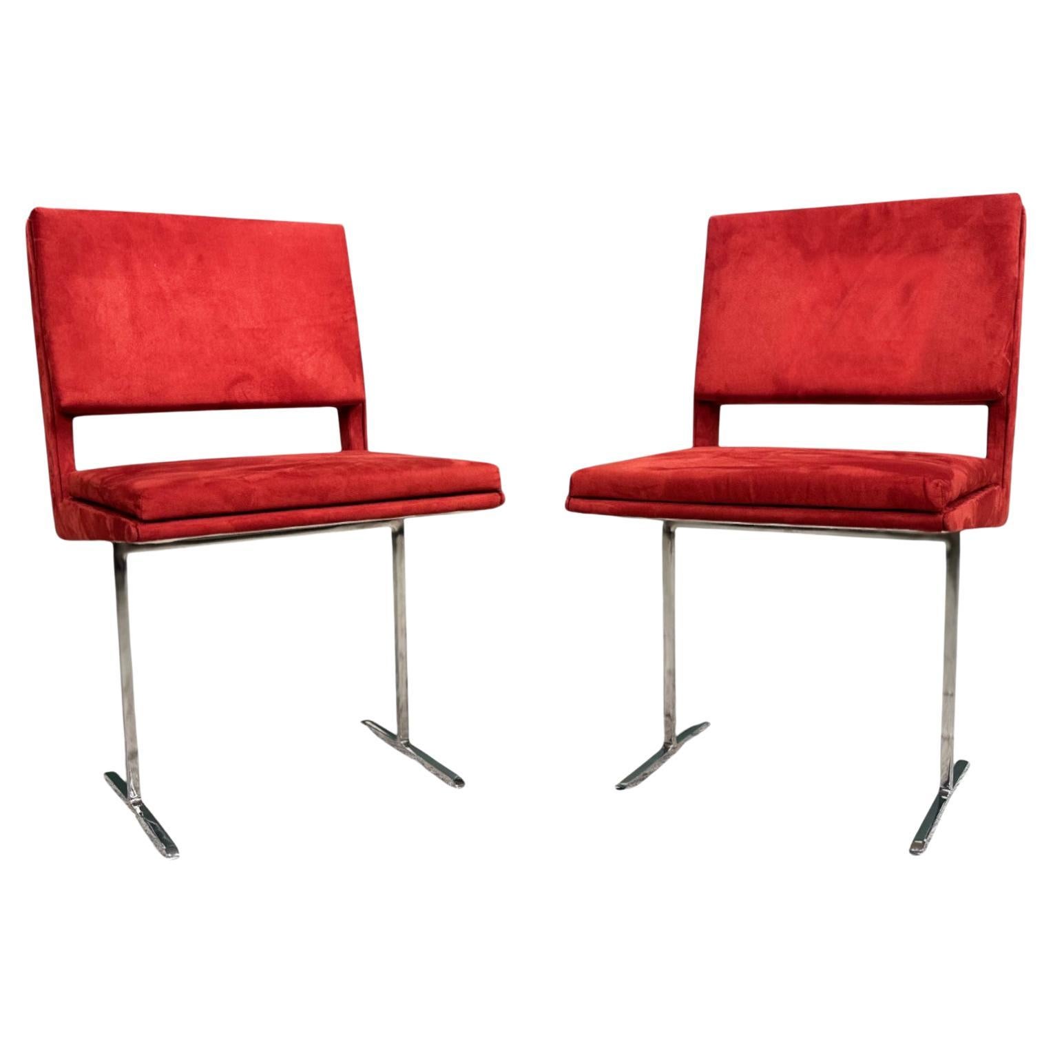 Sedie moderne brasiliane in cromo e camoscio rosso, Jorge Zalszupin, 1965 Brasile in vendita
