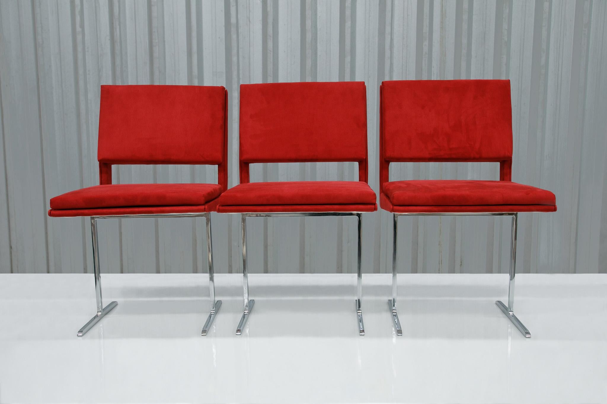 Mid-Century Modern Brazilian Modern Chairs in Chrome & Red Velvet by Jorge Zalszupin, 1965 Brazil For Sale