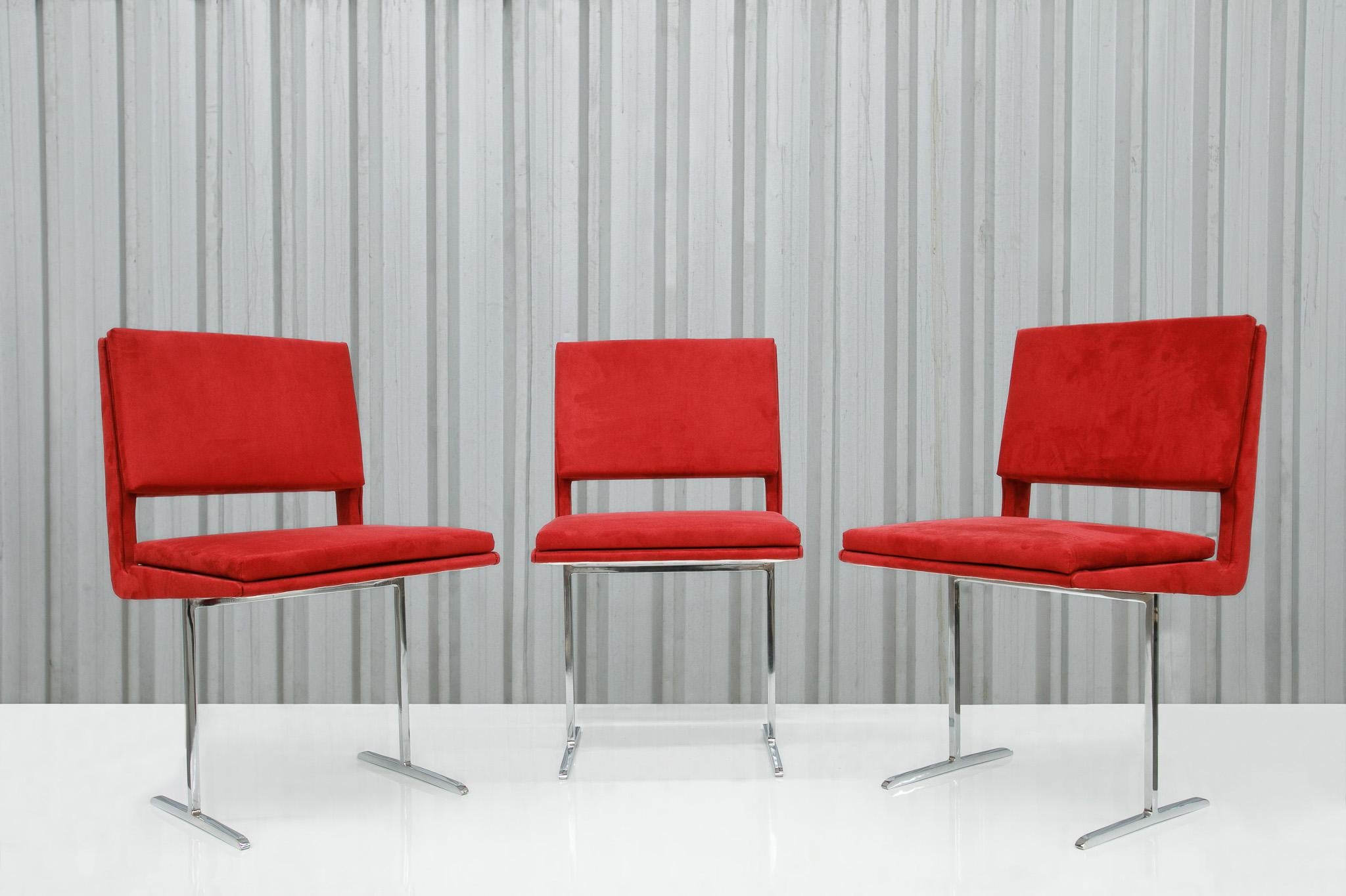 Metalwork Brazilian Modern Chairs in Chrome & Red Velvet by Jorge Zalszupin, 1965 Brazil For Sale