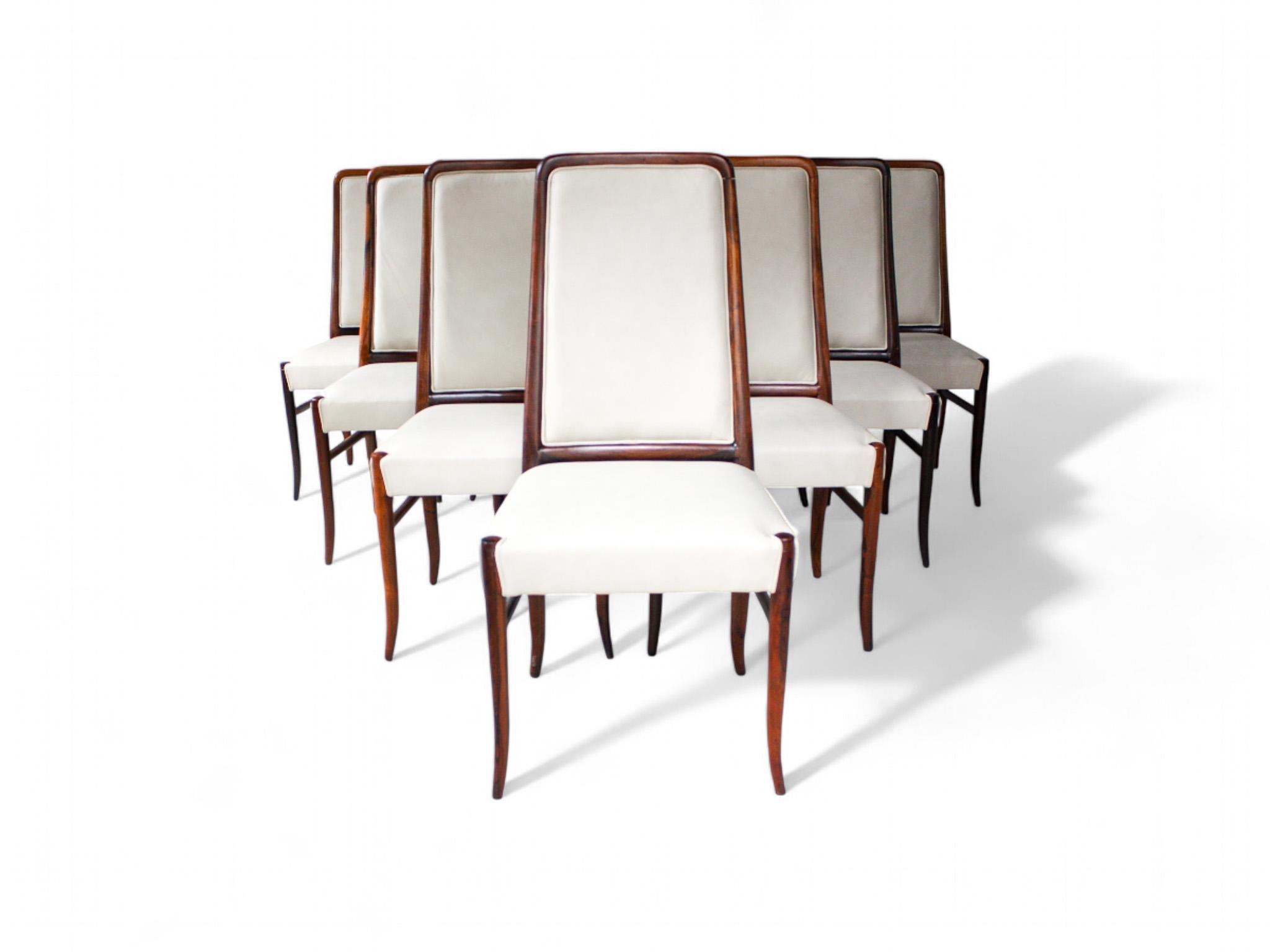 Sillas Modernas Brasileñas en Madera Dura y Cuero Beige, Joaquim Tenreiro Años 60 Moderno de mediados de siglo en venta