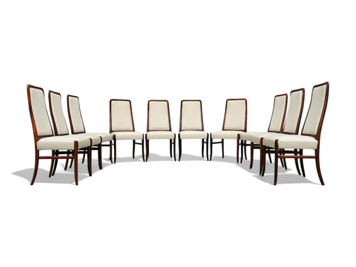 Sillas Modernas Brasileñas en Madera Dura y Cuero Beige, Joaquim Tenreiro Años 60 Tallado a mano en venta