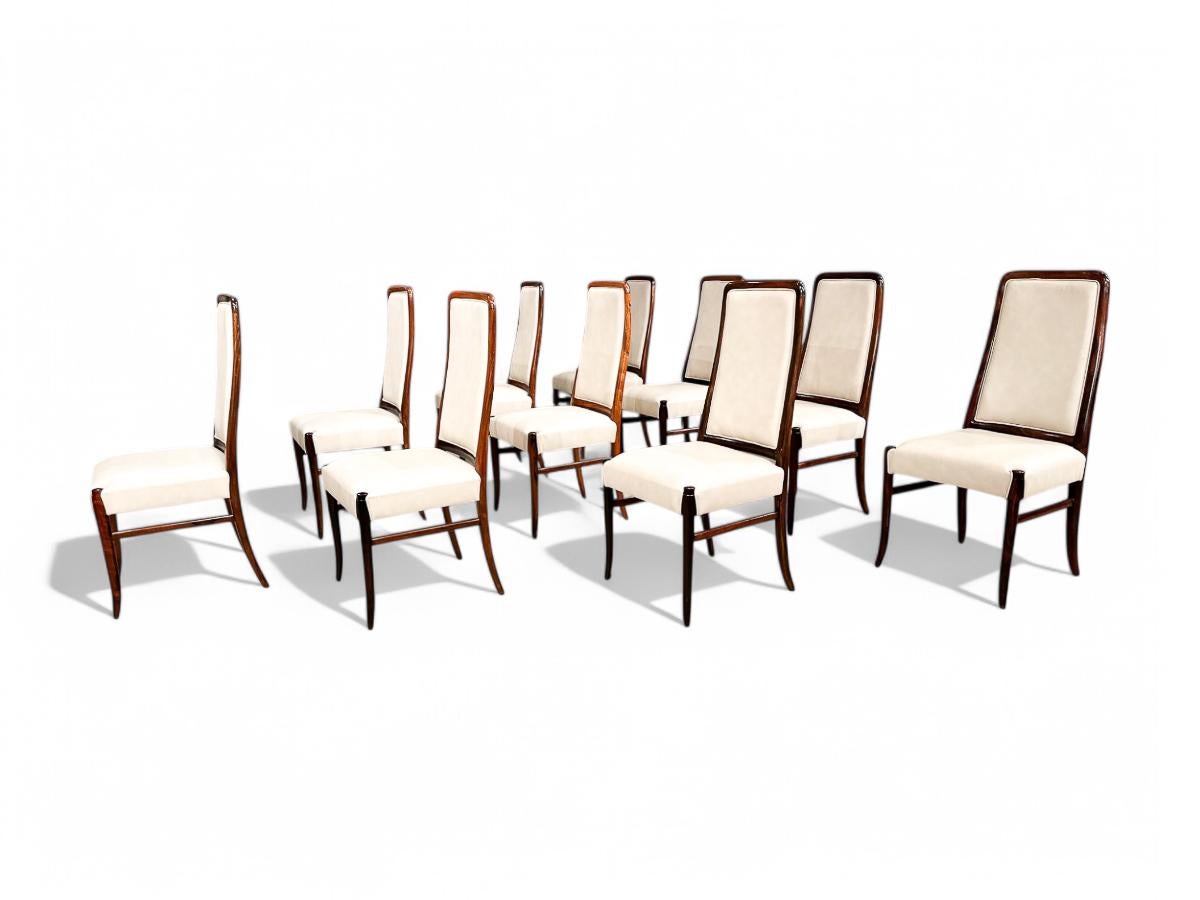 Sillas Modernas Brasileñas en Madera Dura y Cuero Beige, Joaquim Tenreiro Años 60 en Bueno estado para la venta en New York, NY