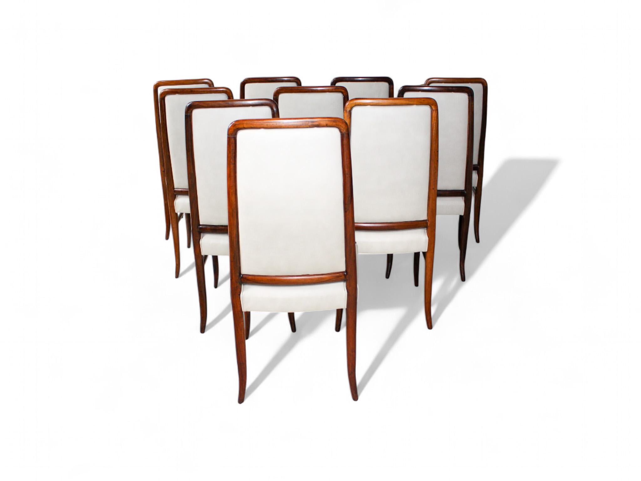 Sillas Modernas Brasileñas en Madera Dura y Cuero Beige, Joaquim Tenreiro Años 60 siglo XX en venta