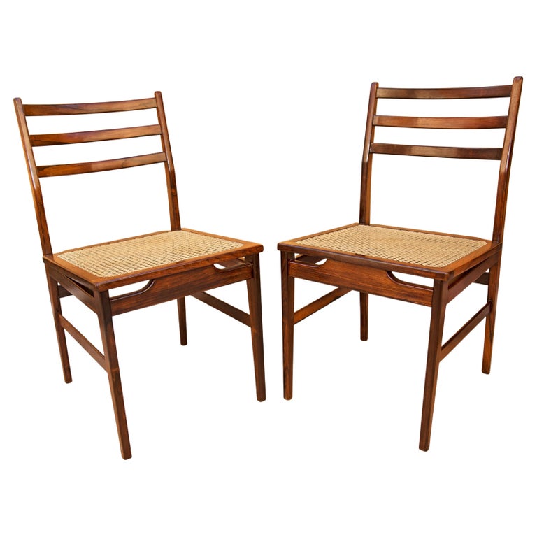 Alexandre Rapoport pair of chairs in hardwood and cane, 1960s