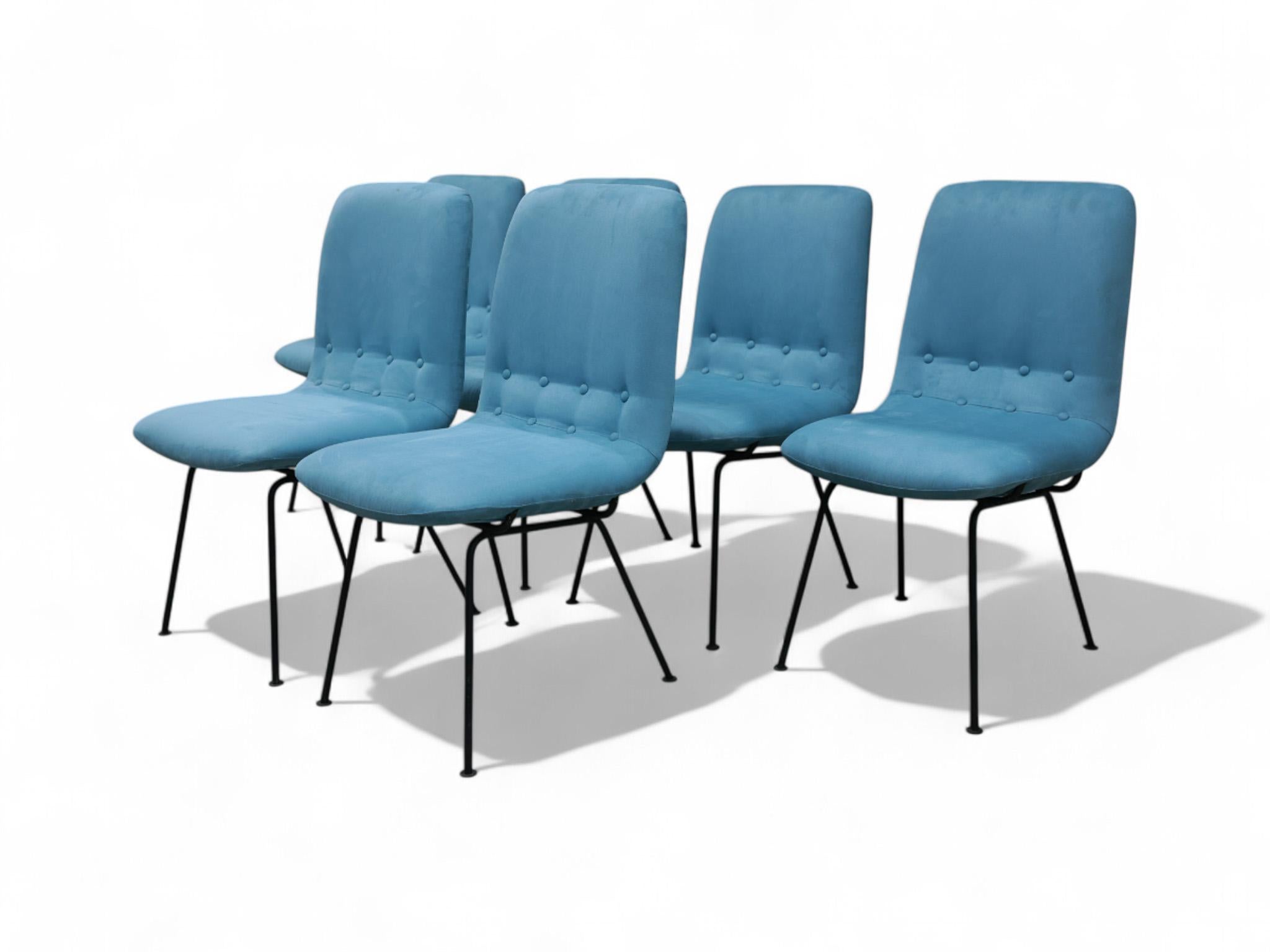 Hand-Knotted Brazilian Modern Chairs in Metal & Suede, Carlo Hauner, 1950s, Brazil For Sale