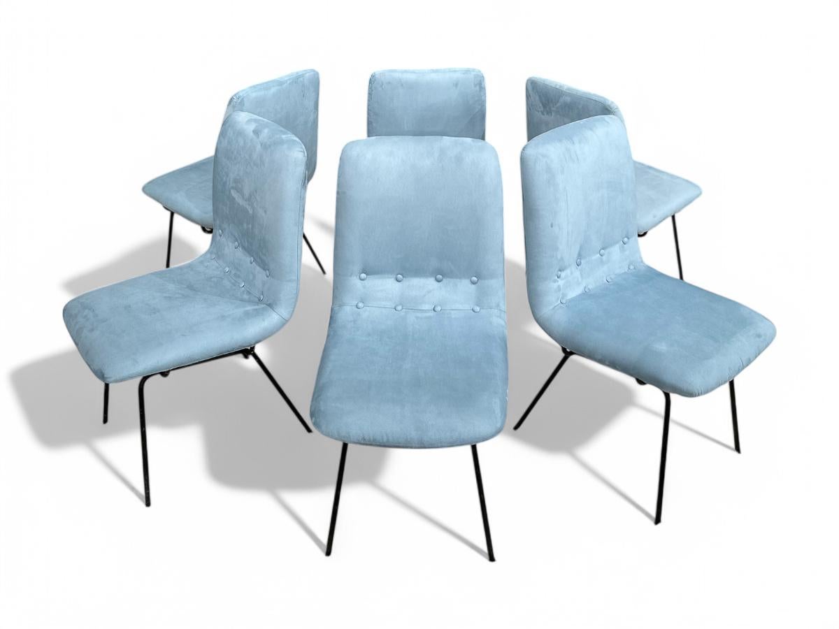 Mid-20th Century Brazilian Modern Chairs in Metal & Suede, Carlo Hauner, 1950s, Brazil For Sale