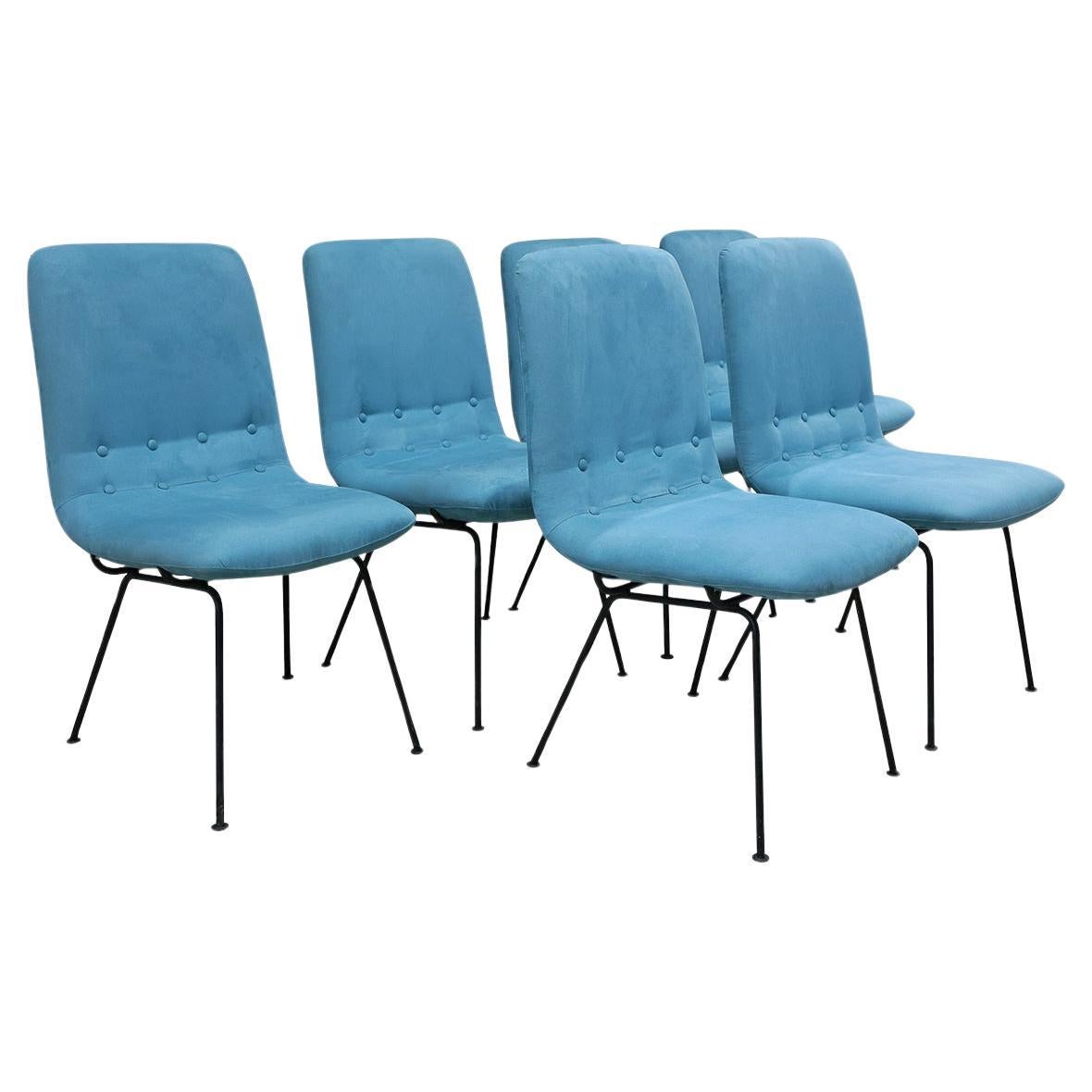 Brazilian Modern Chairs in Metal and Fabric by Carlo Hauner, 1950s, Brazil For Sale