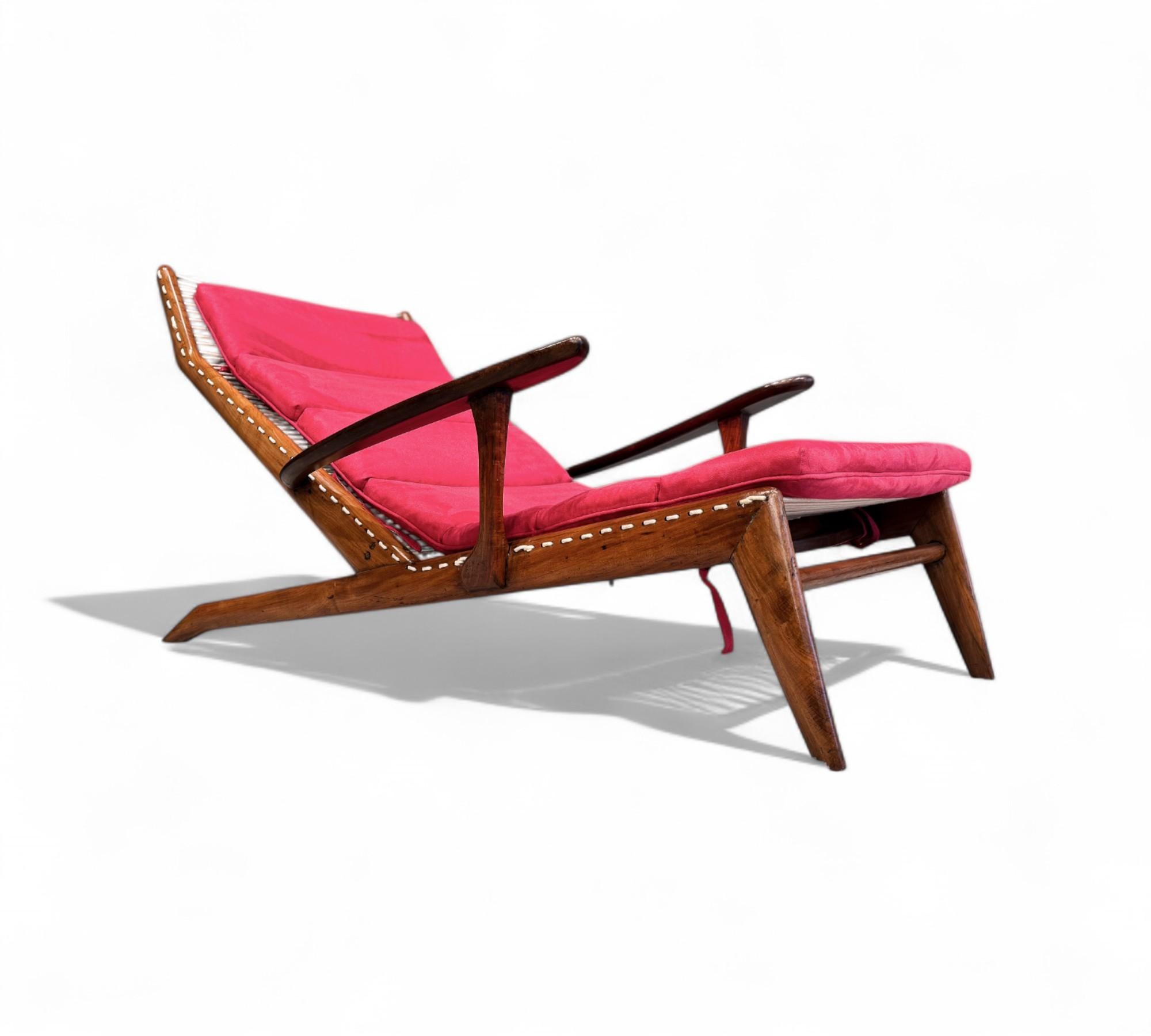 Mid-Century Modern Brazilian Modern Chaise in Caviuna wood & Ultrasuede, Pierre Weck, 1950s For Sale