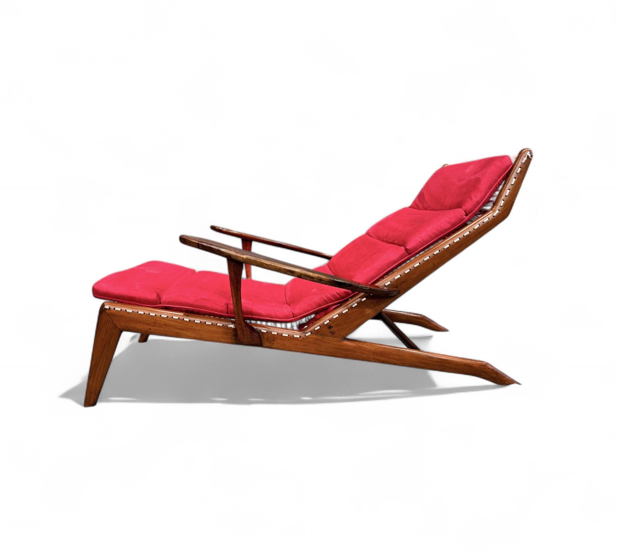 Brazilian Modern Chaise in Caviuna wood & Ultrasuede, Pierre Weck, 1950s In Good Condition For Sale In New York, NY