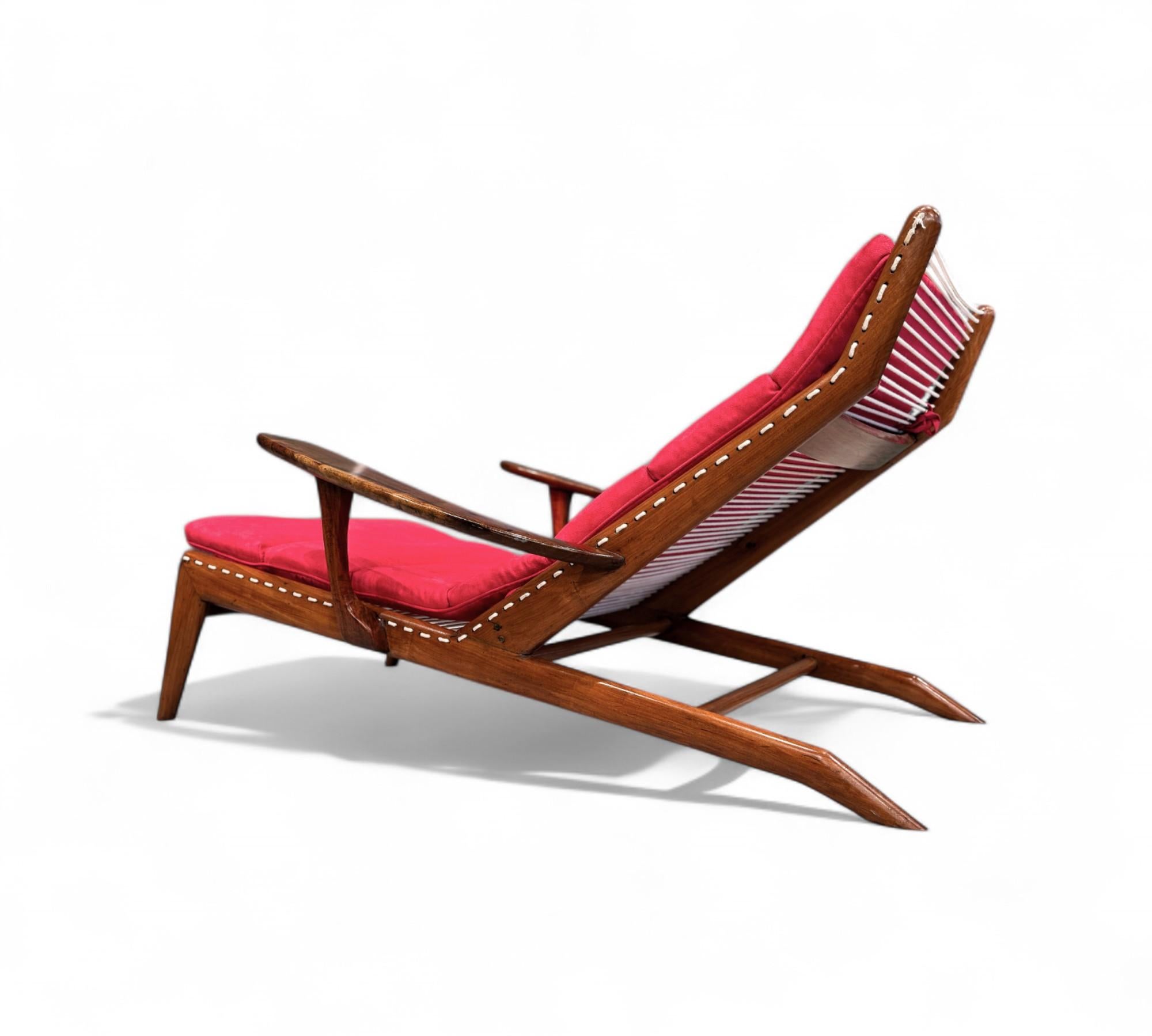 20th Century Brazilian Modern Chaise in Caviuna wood & Ultrasuede, Pierre Weck, 1950s For Sale