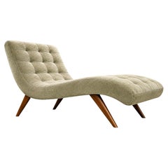 Brazilian Modern Chaise Lounge in Caviúna Wood & Light Aloe Sage Mohair, 1950s