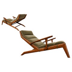 Brazilian Modern Chaise Lounge in Caviúna Wood & Olive Mohair, Pierre Weckx