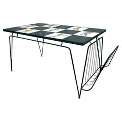 Brazilian Modern Checkered Coffee Table in Metal & Tile w. Illustration, 1950s