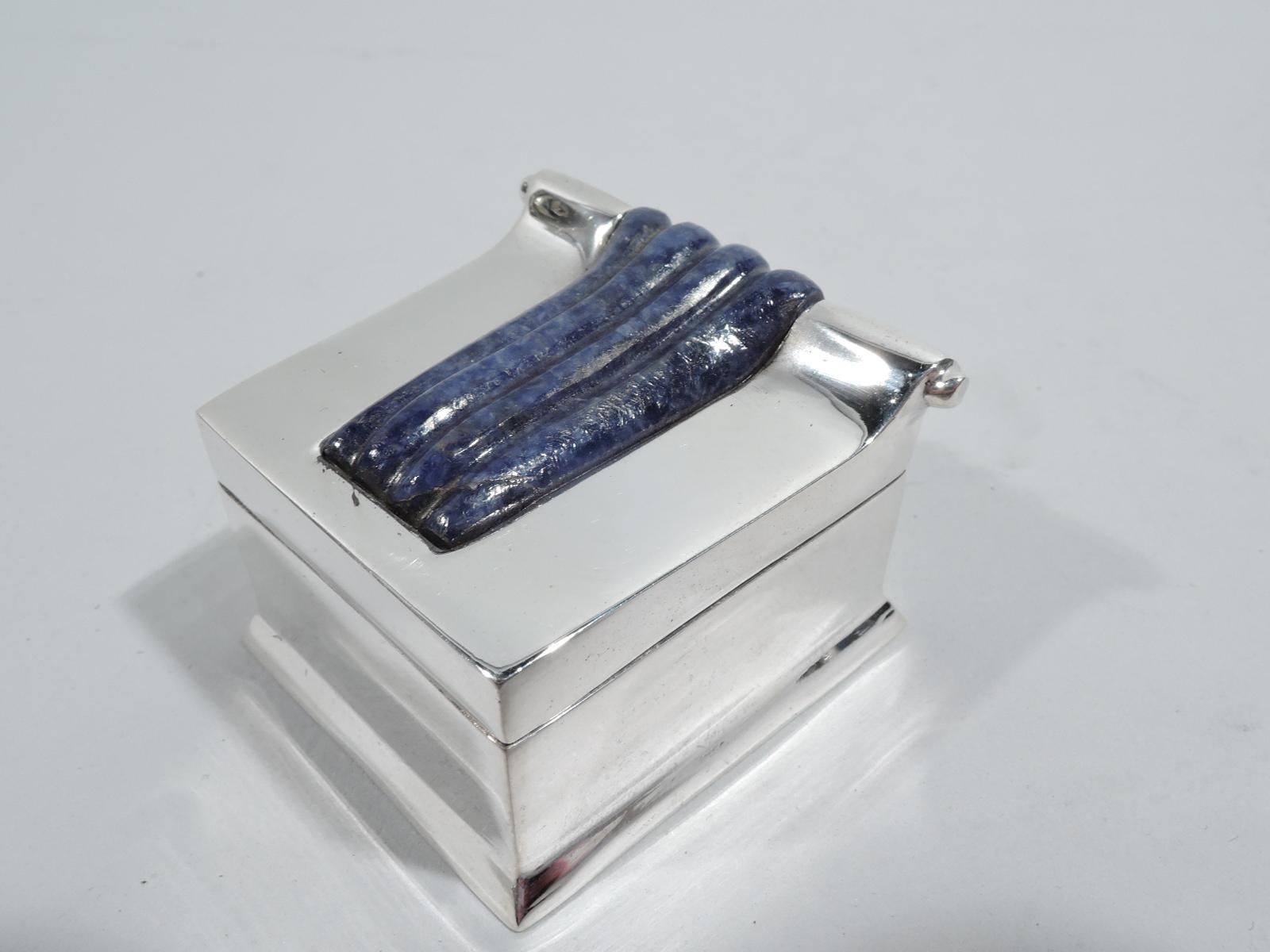 Uncut Brazilian Modern Classical Silver and Lapis Lazuli Pillbox by Vancox