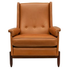 Used Brazilian Modern Club Chair in Hardwood & Leather by Jorge Jabour, 1960’s