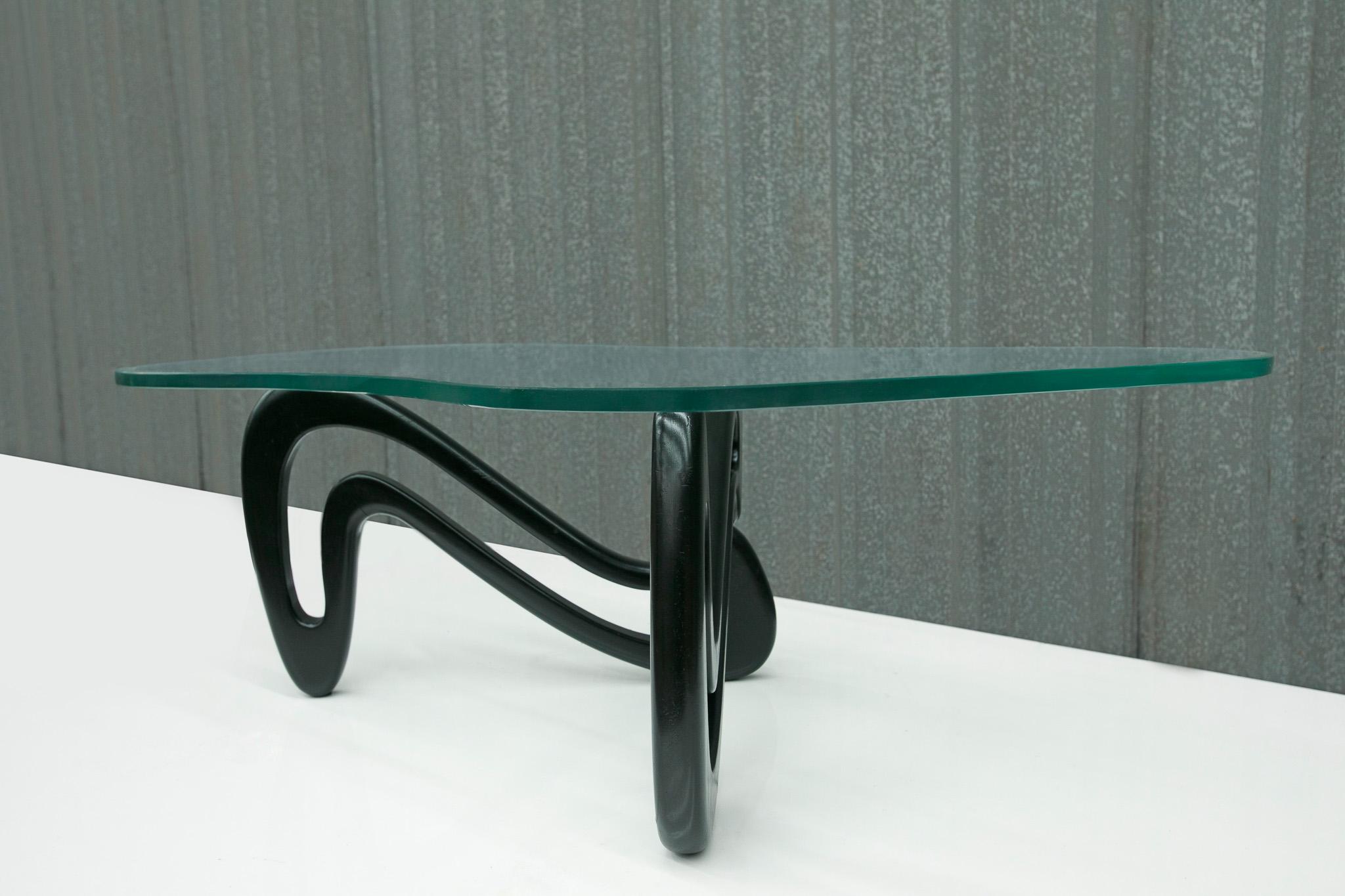 Brazilian Modern Coffee Table Acqua in Ebony Wood & Glass by G.Scapinelli, 1950s In Good Condition For Sale In New York, NY