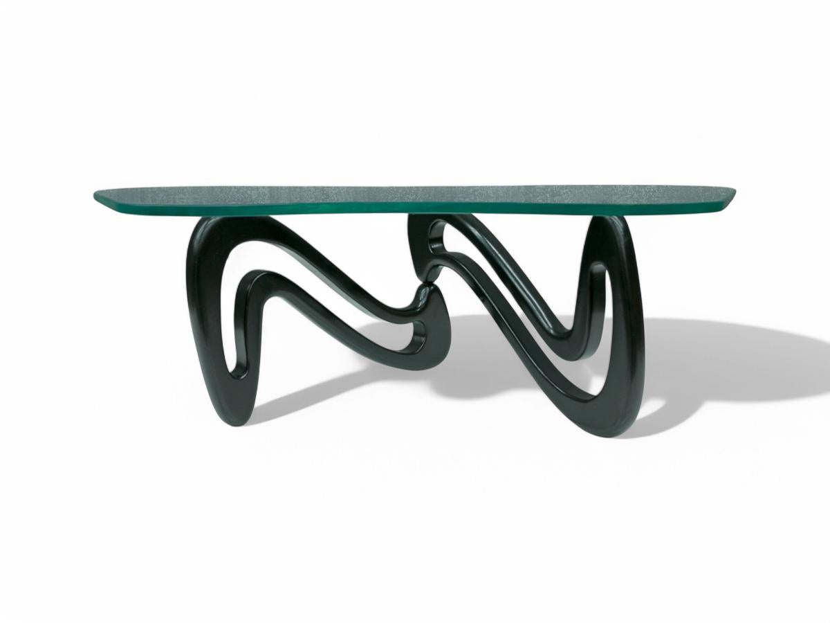 Mid-Century Modern Table basse moderne brésilienne Acqua en bois et verre, Giuseppe Scapinelli, 1955 en vente