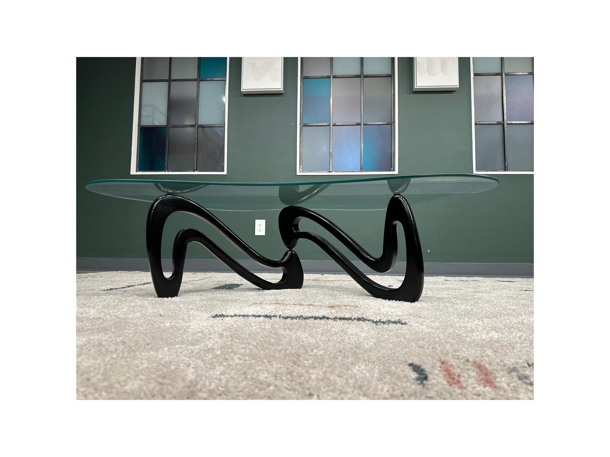 Verre Table basse moderne brésilienne Acqua en bois et verre, Giuseppe Scapinelli, 1955 en vente