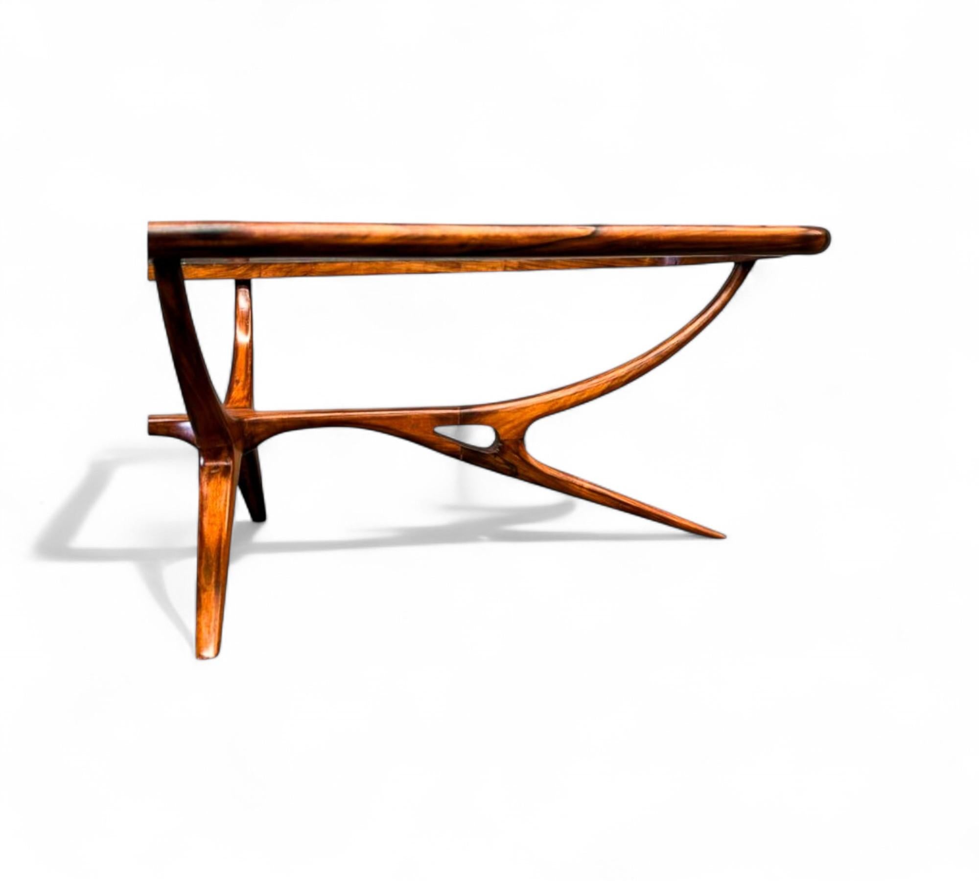 Table basse moderne brésilienne en caviuna et verre, Giuseppe Scapinelli, années 1950 en vente 4