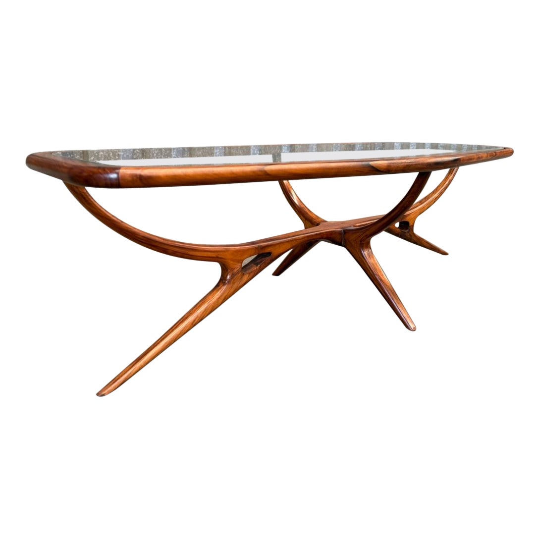 Table basse moderne brésilienne en caviuna et verre, Giuseppe Scapinelli, années 1950
