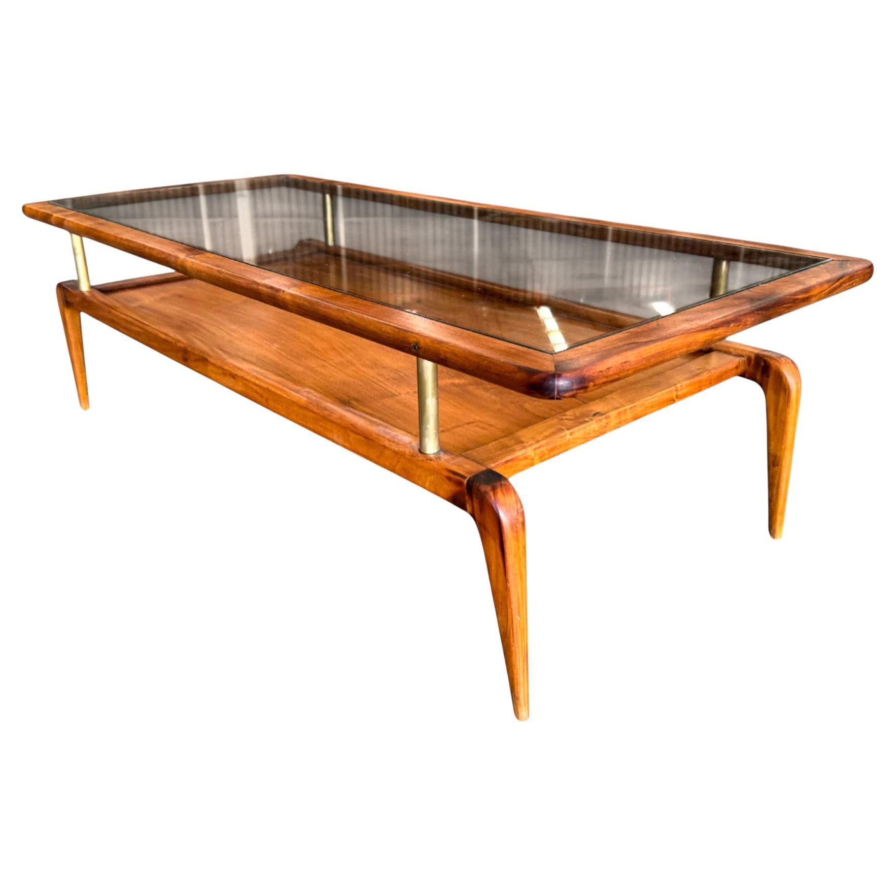 Moderner brasilianischer Couchtisch aus Caviuna und Glas, Giuseppe Scapinelli, ca. 1950er Jahre