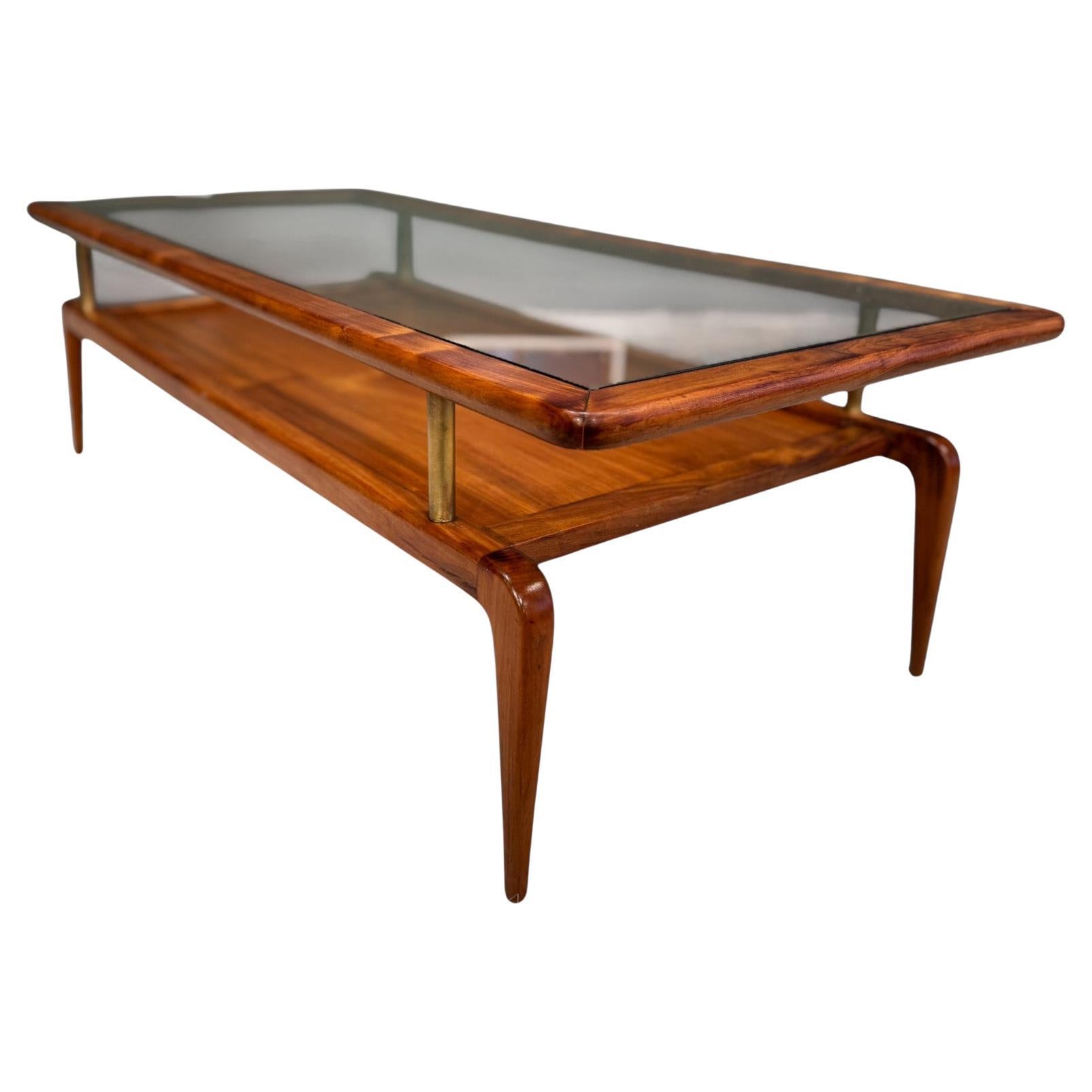 Mesa de centro moderna brasileña en caviuna y cristal, Giuseppe Scapinelli, c. 1950