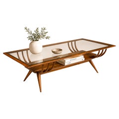Brazilian Modern Coffee Table in Caviúna Wood & Glass, Giuseppe Scapinelli, 1955