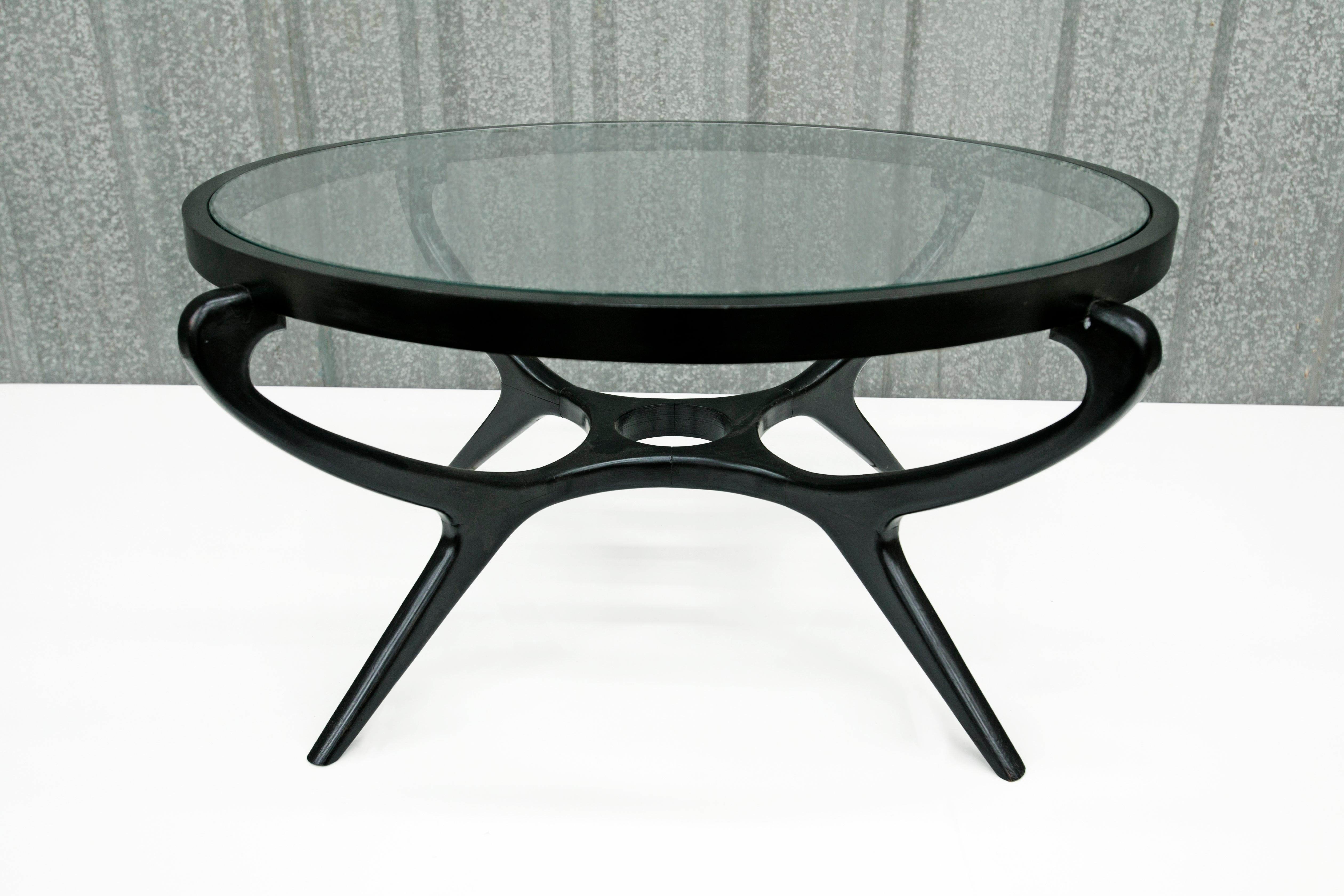 Woodwork Brazilian Modern Coffee Table in Ebony Hardwood & Glass by G.Scapinelli, Brazil