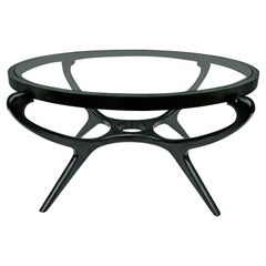 Brazilian Modern Coffee Table in Ebony Hardwood & Glass by G.Scapinelli, Brazil