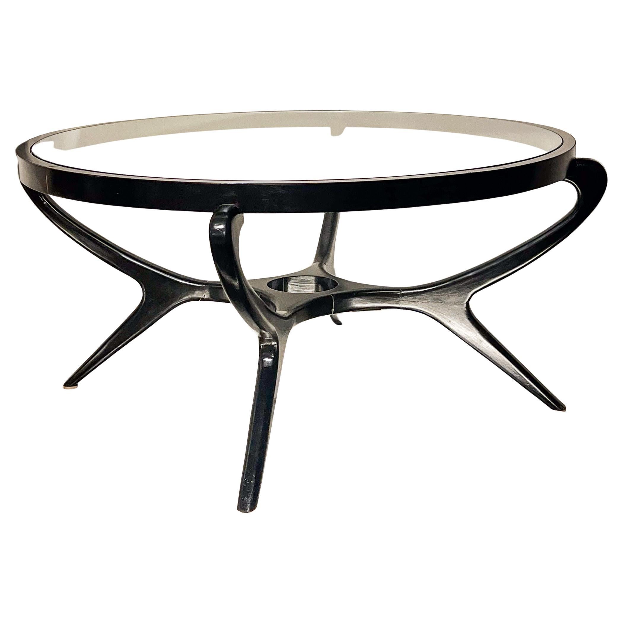 Brazilian Modern Coffee Table in Ebony Hardwood & Glass by G.Scapinelli, Brazil