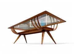 Mesa de centro moderna brasileña en madera dura y cristal de Giuseppe Scapinelli, años 50