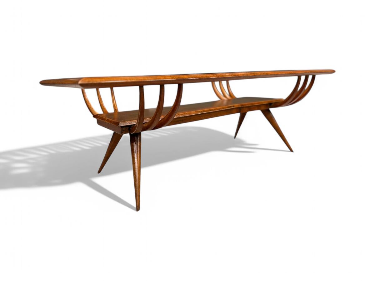 Milieu du XXe siècle Table basse moderne brésilienne en bois dur et verre par Giuseppe Scapinelli, années 1950 en vente