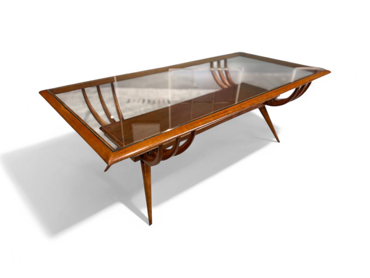 Brésilien Table basse moderne brésilienne en bois dur et verre par Giuseppe Scapinelli, années 1950 en vente