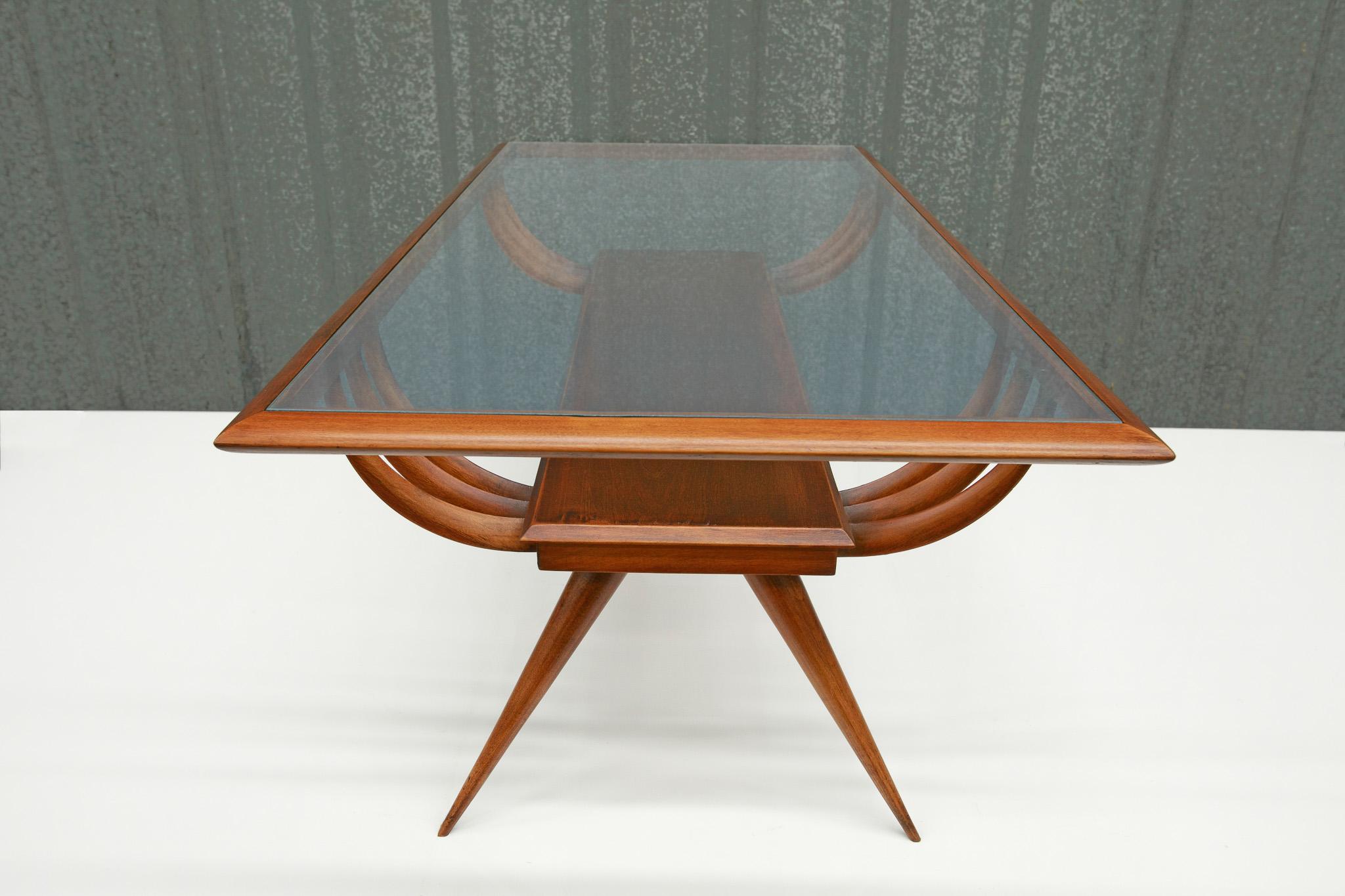 Mid-Century Modern Brazilian Modern Coffee Table in Hardwood & Glass by Giuseppe Scapinelli, 1950s For Sale