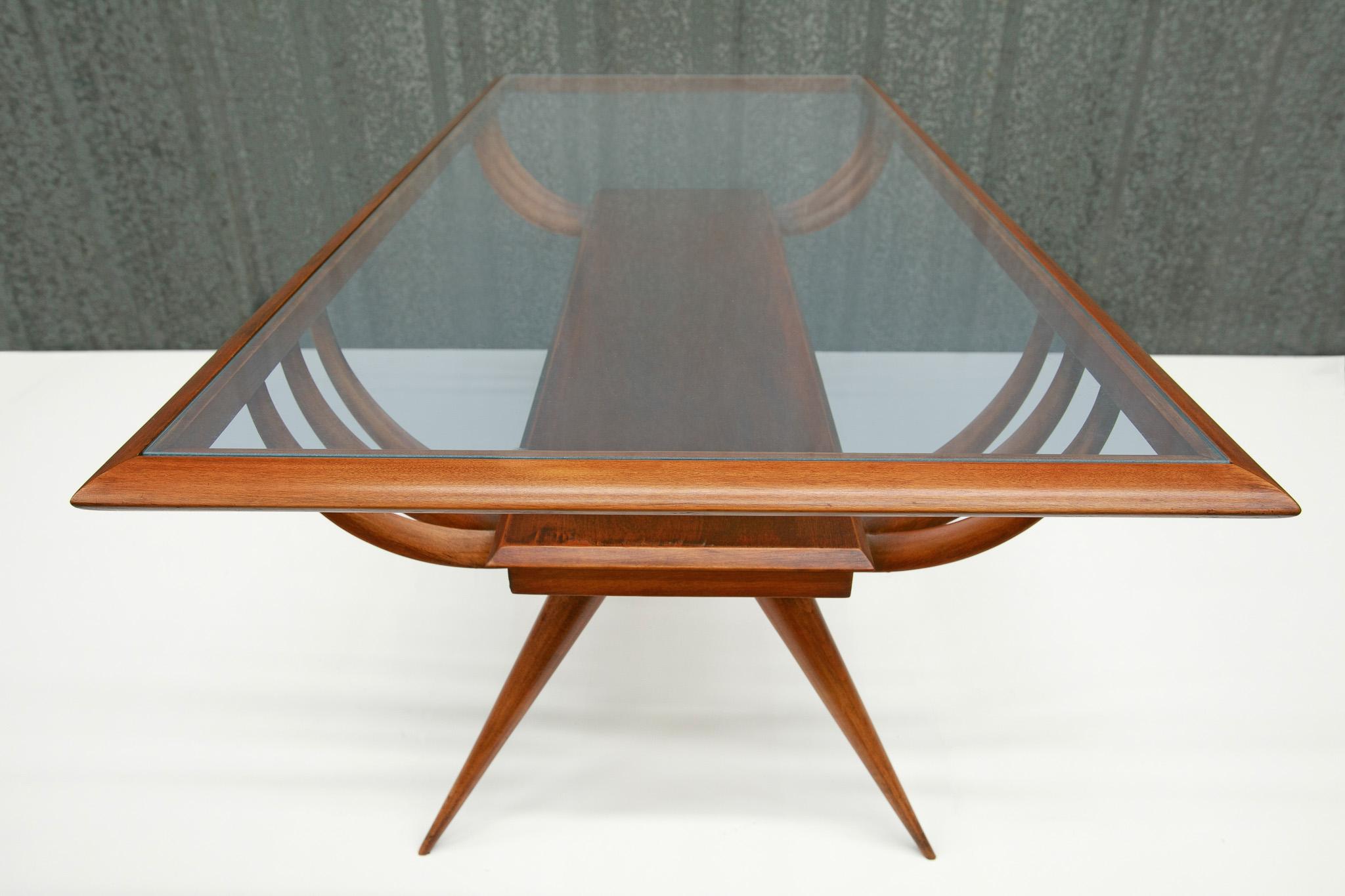 Brazilian Modern Coffee Table in Hardwood & Glass by Giuseppe Scapinelli, 1950s In Good Condition For Sale In New York, NY