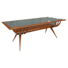 Brazilian Modern Coffee Table in Hardwood & Glass by Giuseppe Scapinelli, 1950s