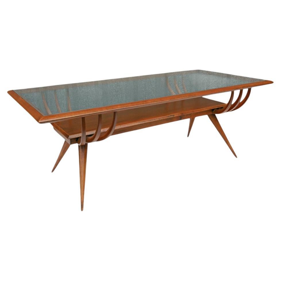 Mid-Century Modern Table basse moderne brésilienne en bois dur et verre par Giuseppe Scapinelli, années 1950 en vente