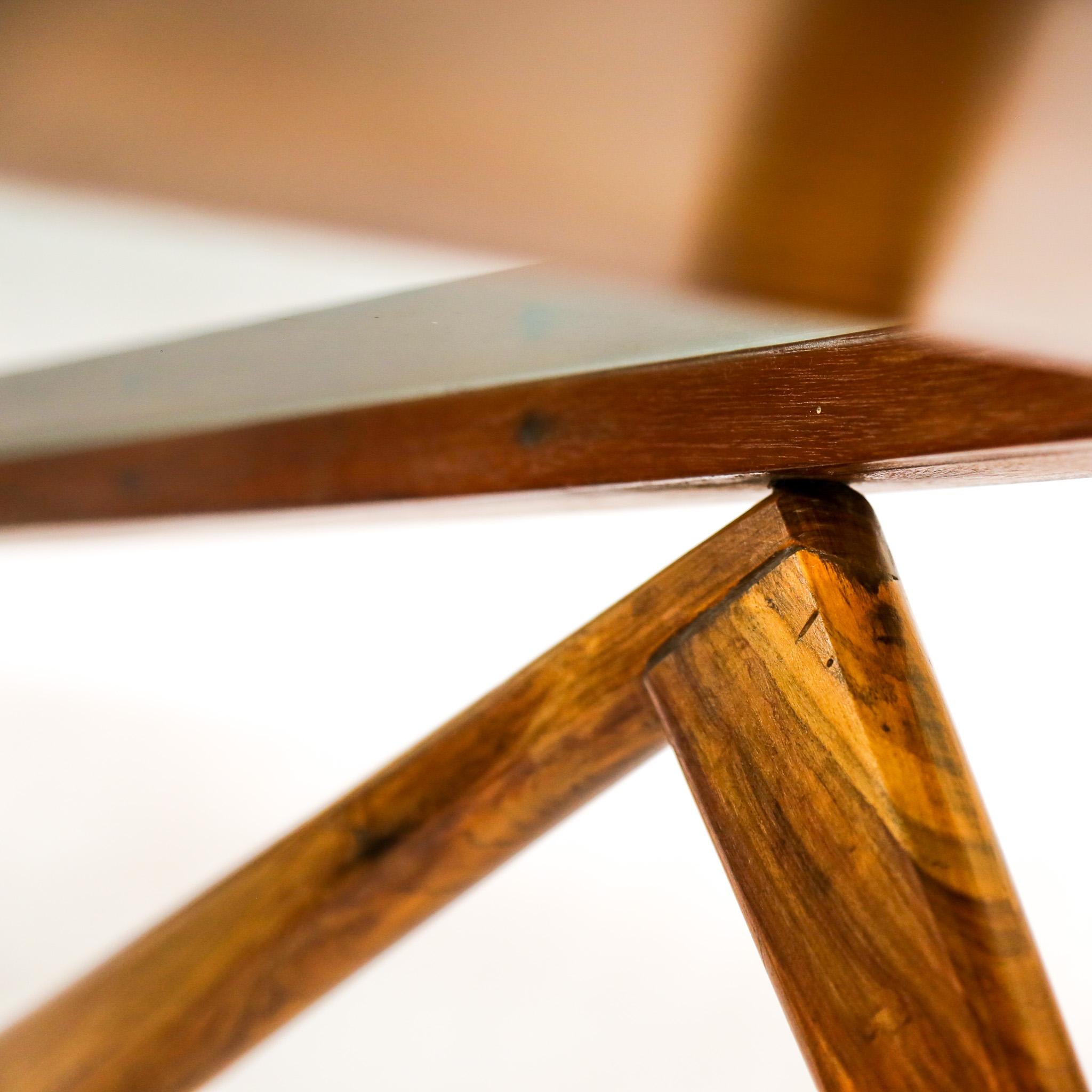 Brazilian Modern Coffee Table in Hardwood & Glass by Pierre Weckx, 1950s 5