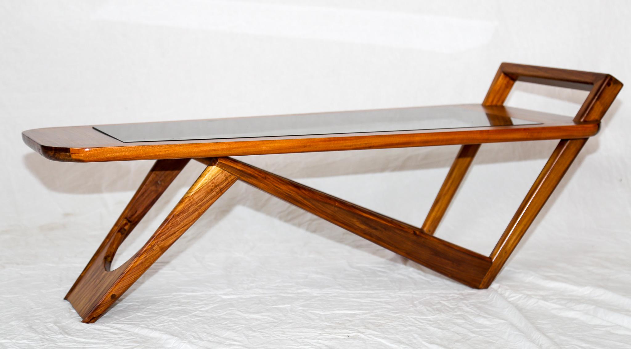 Mid-Century Modern Brazilian Modern Coffee Table in Hardwood & Glass by Pierre Weckx, 1950s