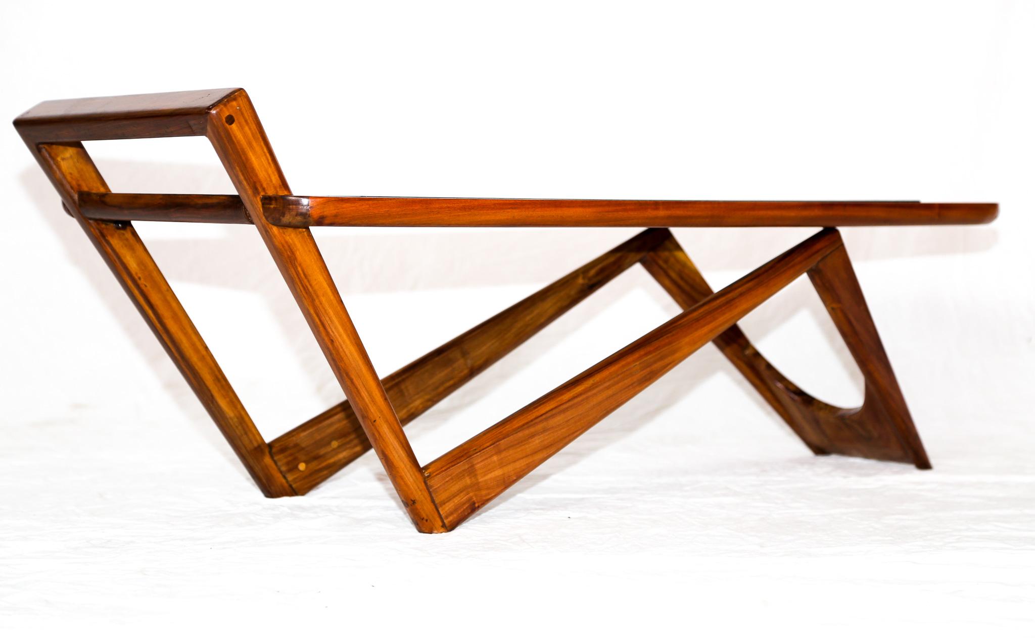 Brazilian Modern Coffee Table in Hardwood & Glass by Pierre Weckx, 1950s In Good Condition In New York, NY