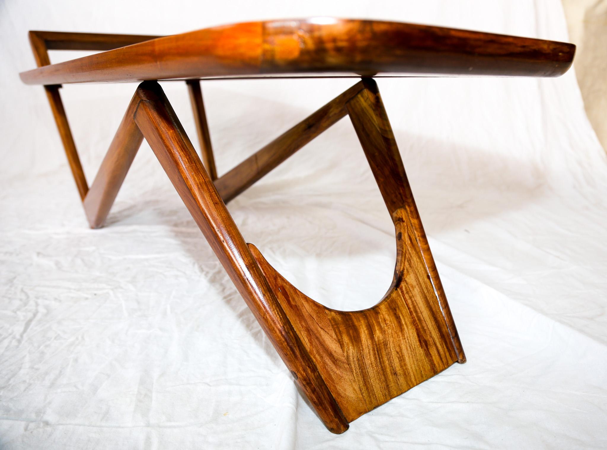 Mid-20th Century Brazilian Modern Coffee Table in Hardwood & Glass by Pierre Weckx, 1950s