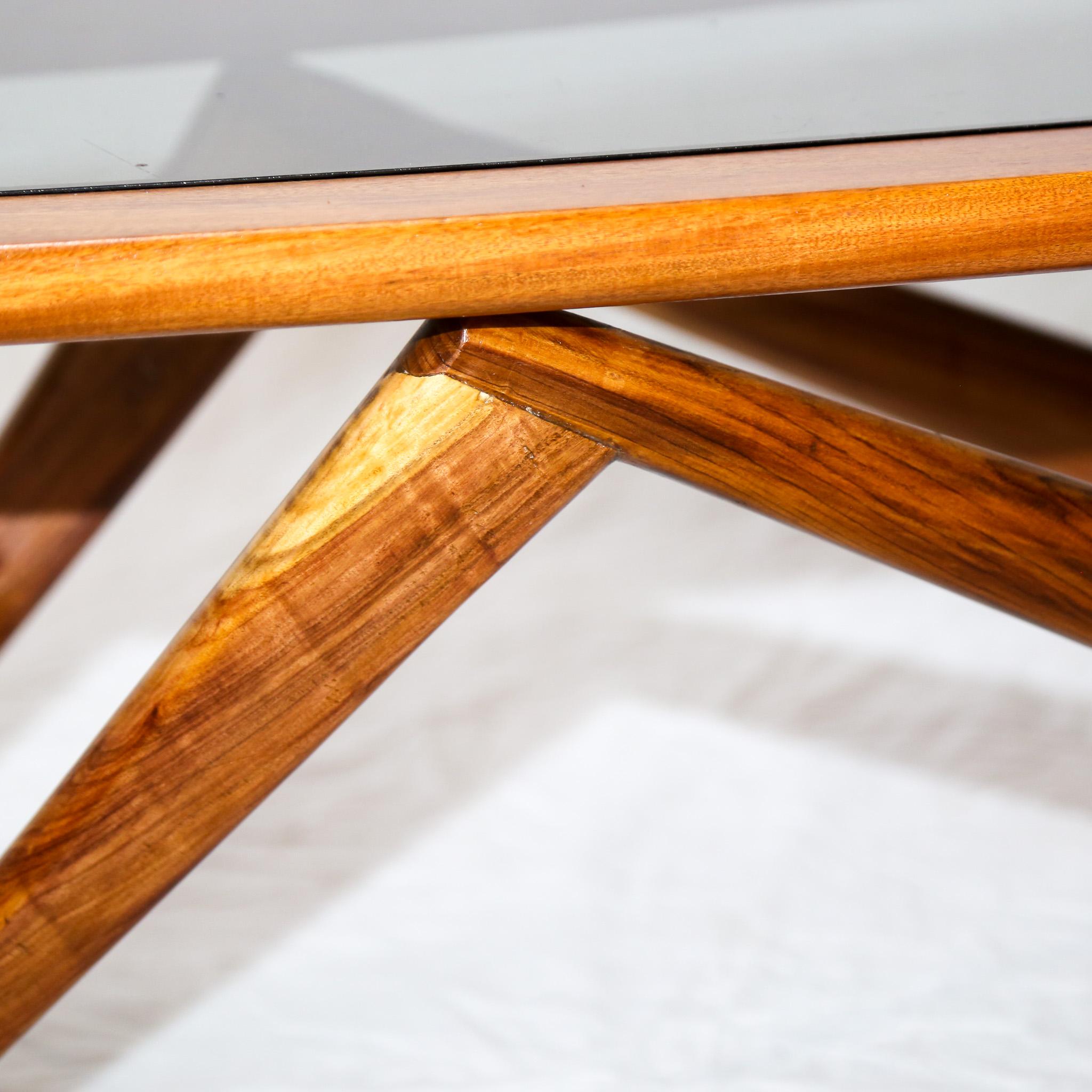 Brazilian Modern Coffee Table in Hardwood & Glass by Pierre Weckx, 1950s 1