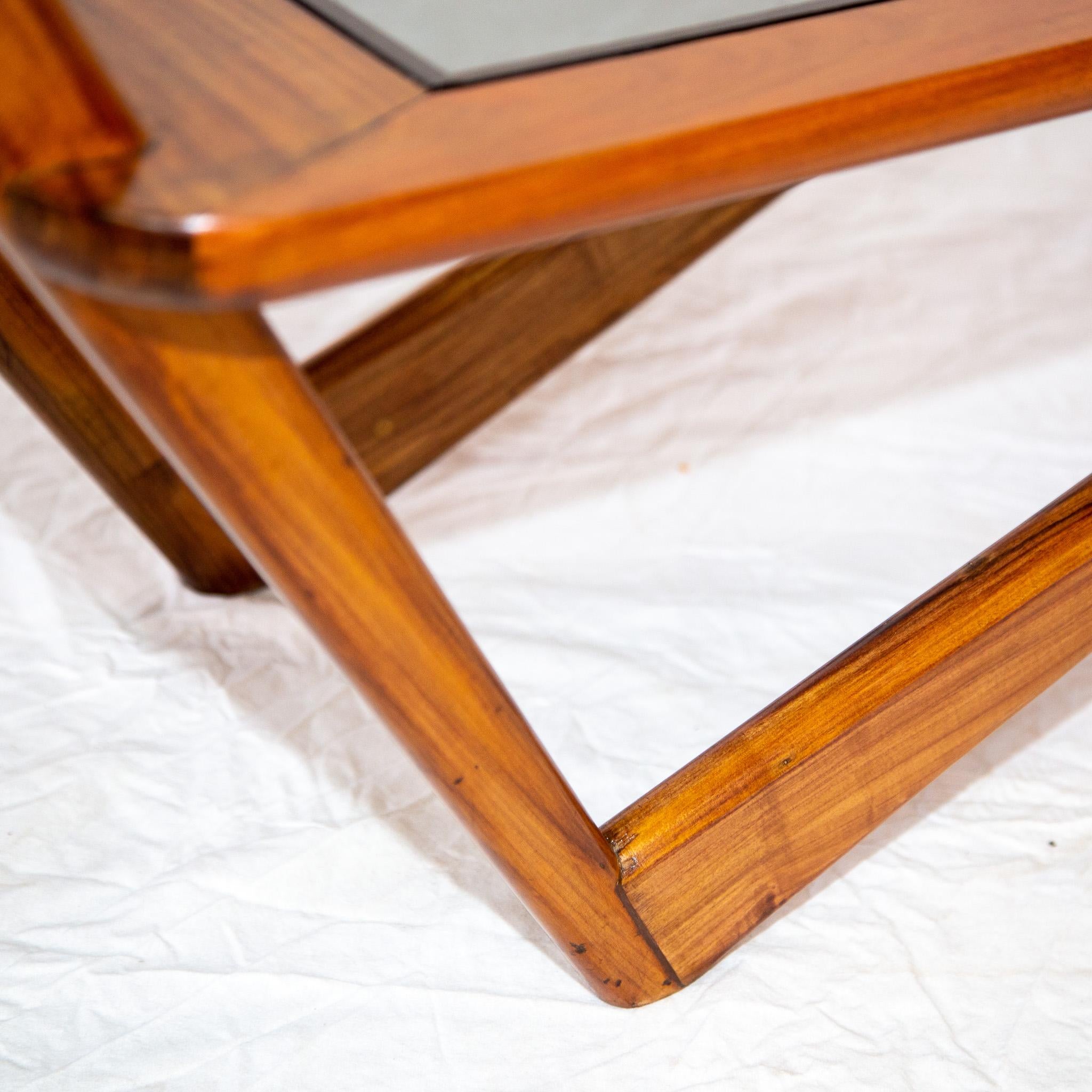 Brazilian Modern Coffee Table in Hardwood & Glass by Pierre Weckx, 1950s 3