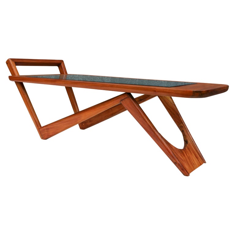Pierre Weckx coffee table in hardwood and glass, 1950s