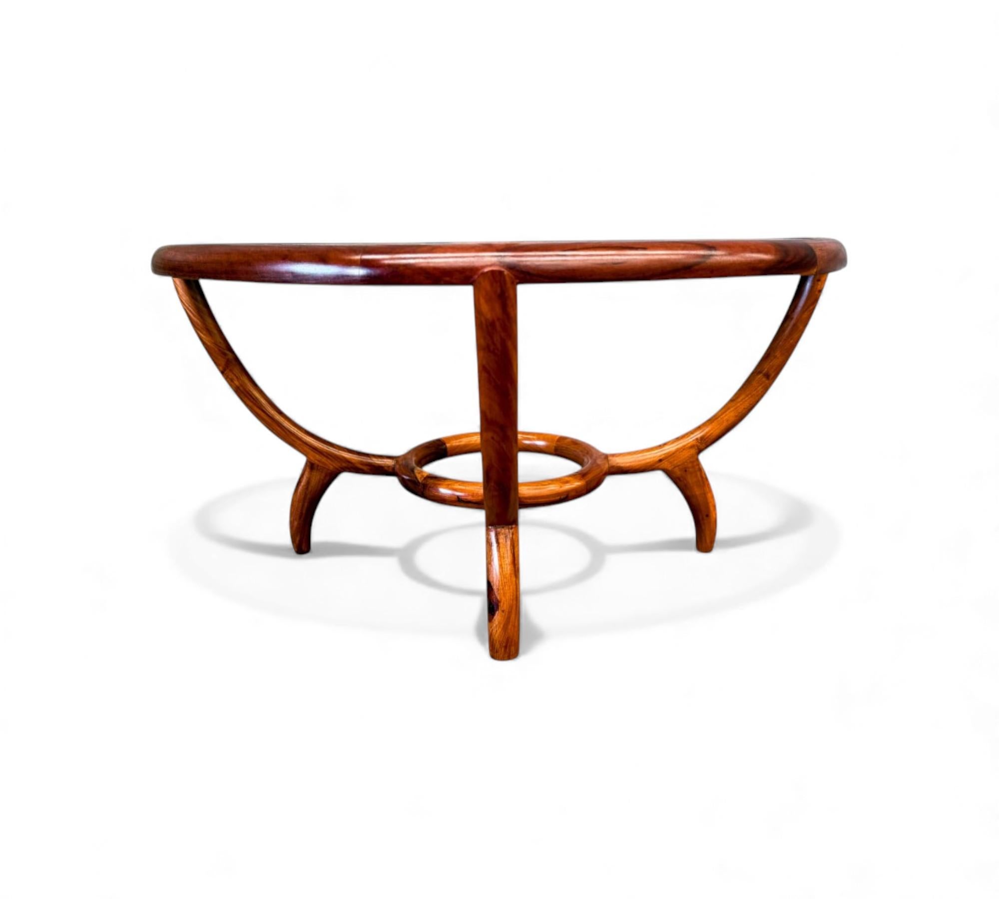 Table basse moderne brésilienne en bois dur et verre, Giuseppe Scapinelli, années 1950 en vente 3