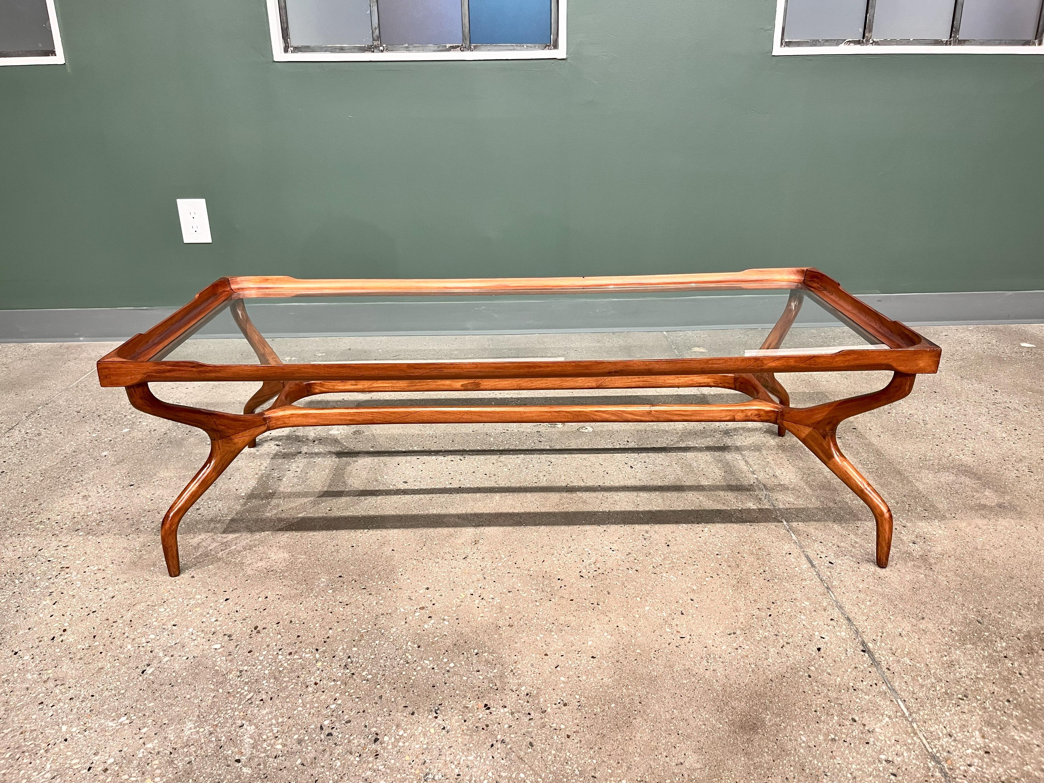 Mid-20th Century Brazilian Modern Coffee Table in Hardwood & Glass, Giuseppe Scapinelli 1950s For Sale