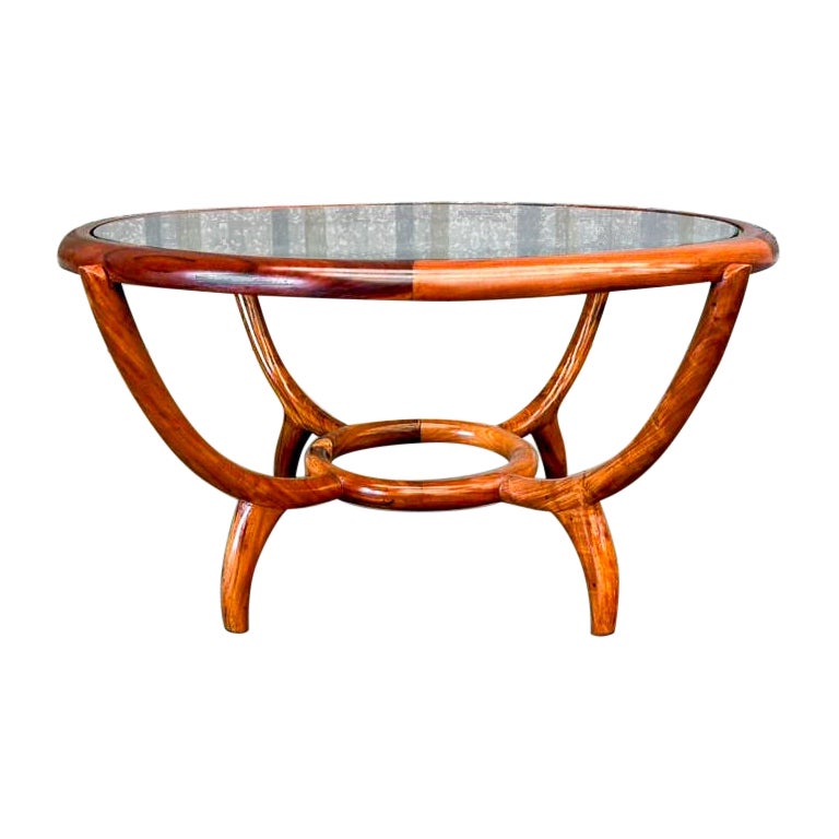 Table basse moderne brésilienne en bois dur et verre, Giuseppe Scapinelli, années 1950