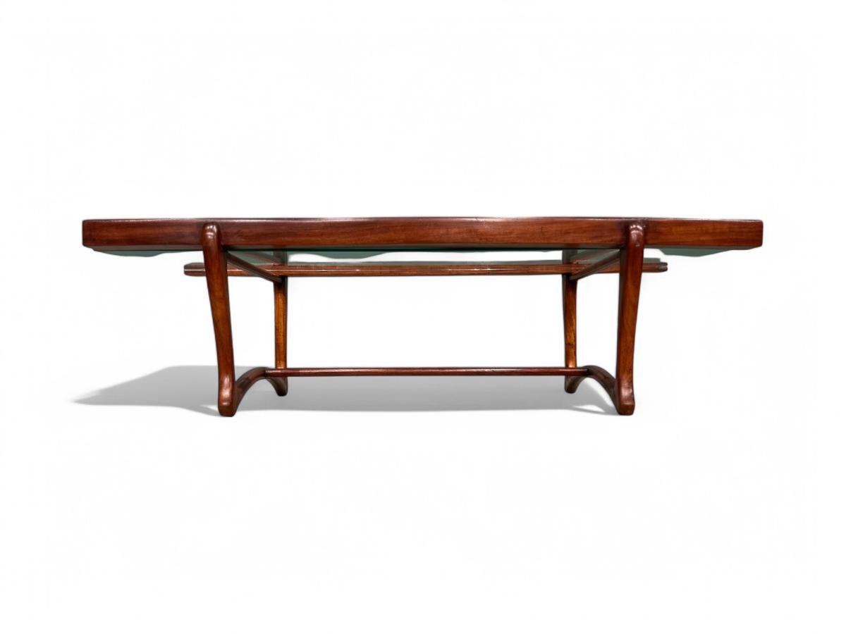 Table basse moderne brésilienne en bois dur et verre, Giuseppe Scapinelli, vers 1950 en vente 2
